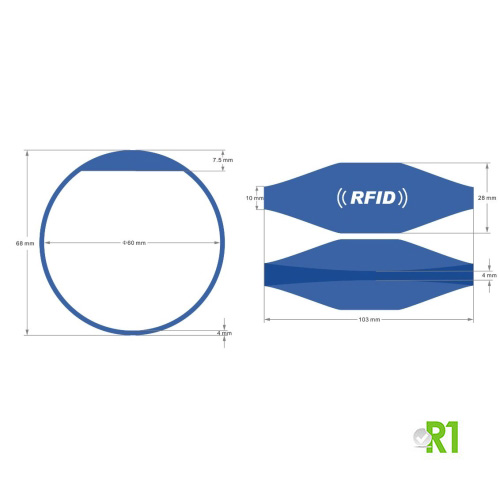 RFTG-BRB: N.50 Tag RFID braccialetto 60 mm. colore blue € 0,90 cad.